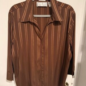 Sarah Bentley Women Brown Striped Stretch Blouse